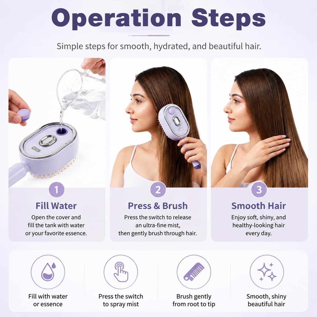Electric Mist Spray Hair Brush 3 in 1 Detangling Cushion Comb