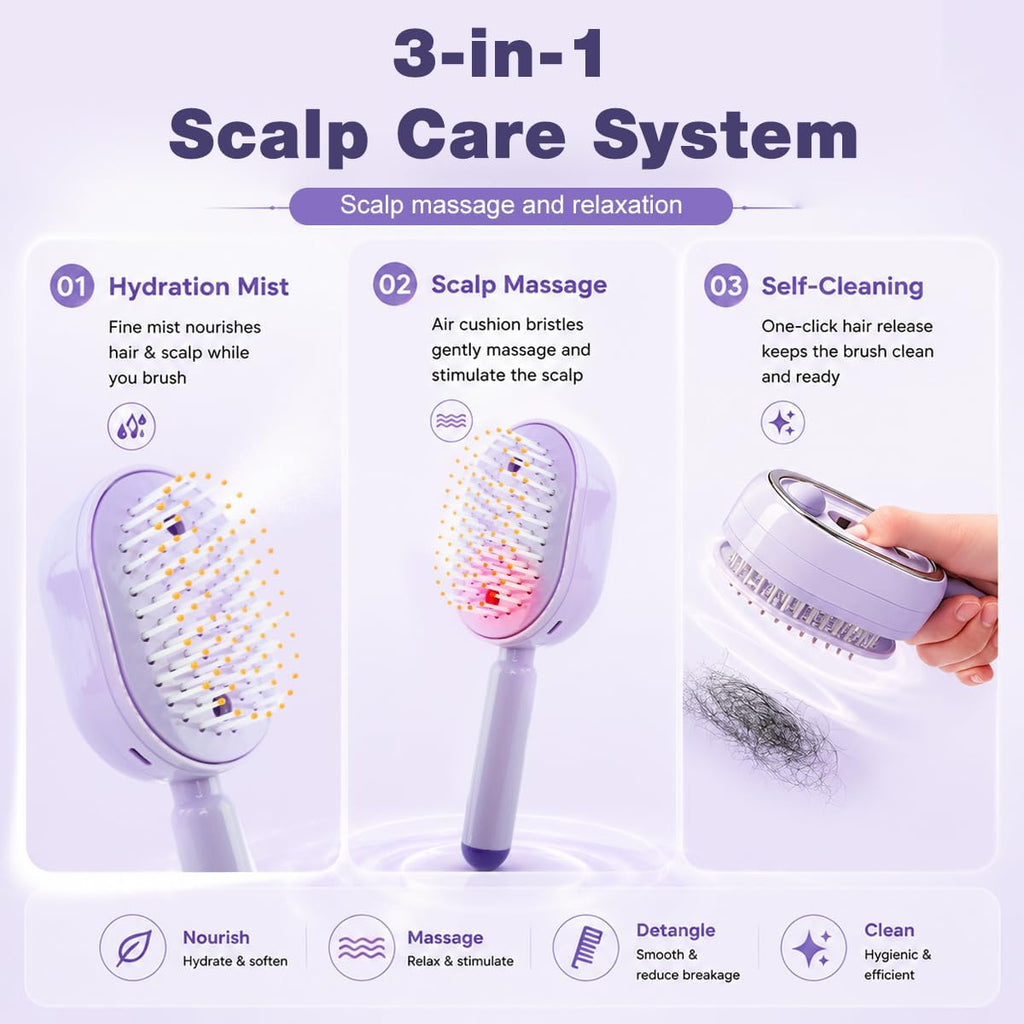 Electric Mist Spray Hair Brush 3 in 1 Detangling Cushion Comb