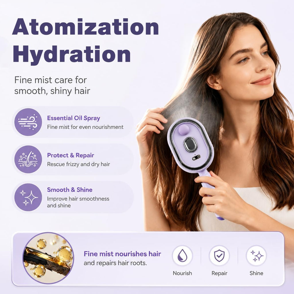 Electric Mist Spray Hair Brush 3 in 1 Detangling Cushion Comb